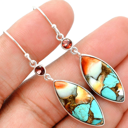 Premium Spiny Oyster Turquoise & Garnet Pendant Earrings Set T-1010 32-ET10087