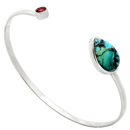 Lucky Charm Tibetan Turquoise & Garnet Cuff Bangle Bracelet B-1004 33-EB10356