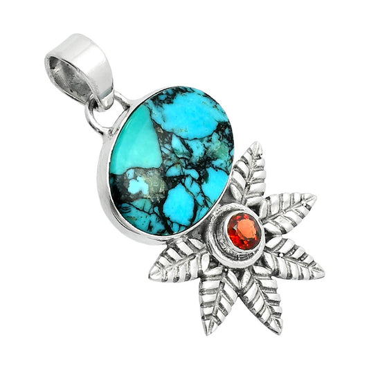 Premium Quality Lucky Charm Tibetan Turquoise & Garnet Pendant P-1425 33-EP10246