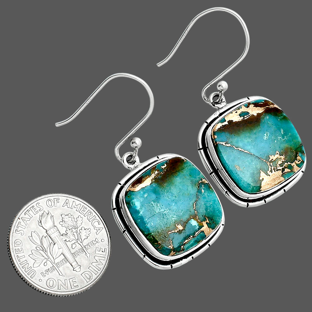 Kingman Copper Teal Turquoise Earrings E-1029 34-EE10359
