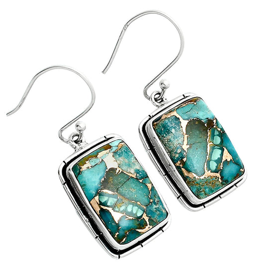 Kingman Copper Teal Turquoise Earrings E-1029 34-EE10360