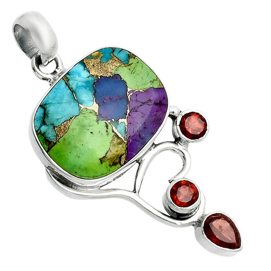 Premium Multi Copper Turquoise & Garnet Pendant P-1293 34-EP10257