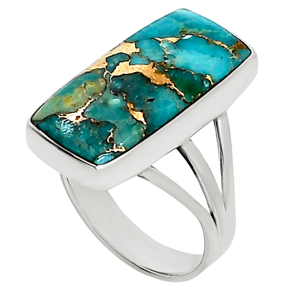 Kingman Copper Teal Turquoise Ring size-9 R-1003 34-ER15120