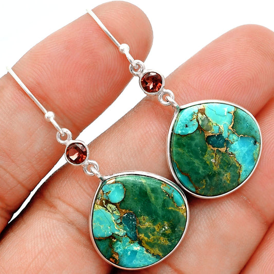 Kingman Copper Teal Turquoise & Garnet Pendant Earrings Set T-1010 34-ET10097