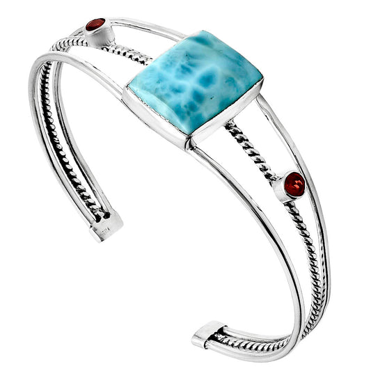 Larimar (Dominican Republic) & Garnet Cuff Bangle Bracelet B-1011 37-EB10401