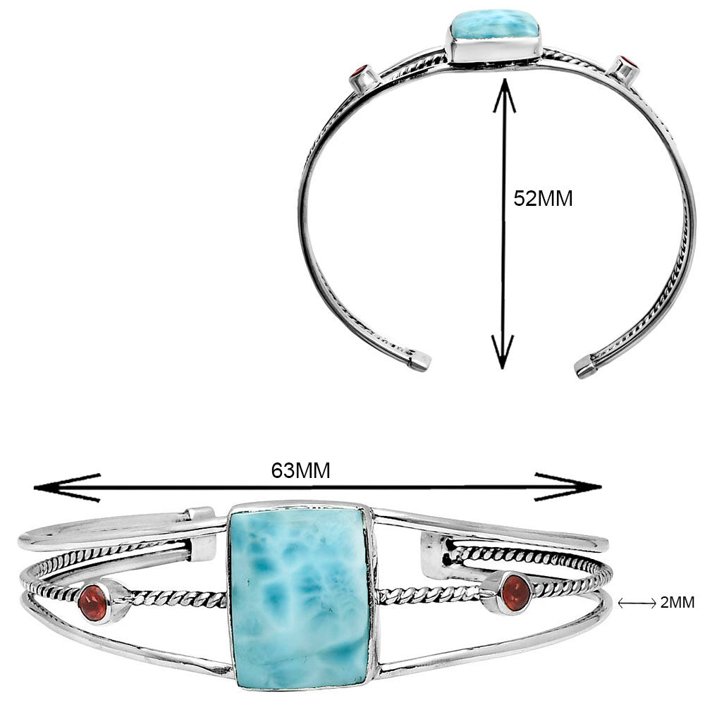 Larimar (Dominican Republic) & Garnet Cuff Bangle Bracelet B-1011 37-EB10401