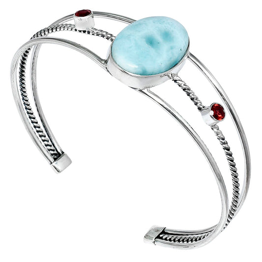 Larimar (Dominican Republic) & Garnet Cuff Bangle Bracelet B-1011 37-EB10403