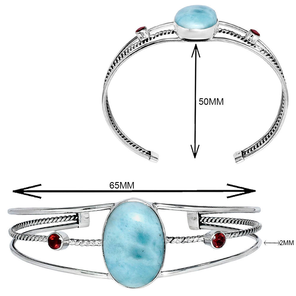 Larimar (Dominican Republic) & Garnet Cuff Bangle Bracelet B-1011 37-EB10403