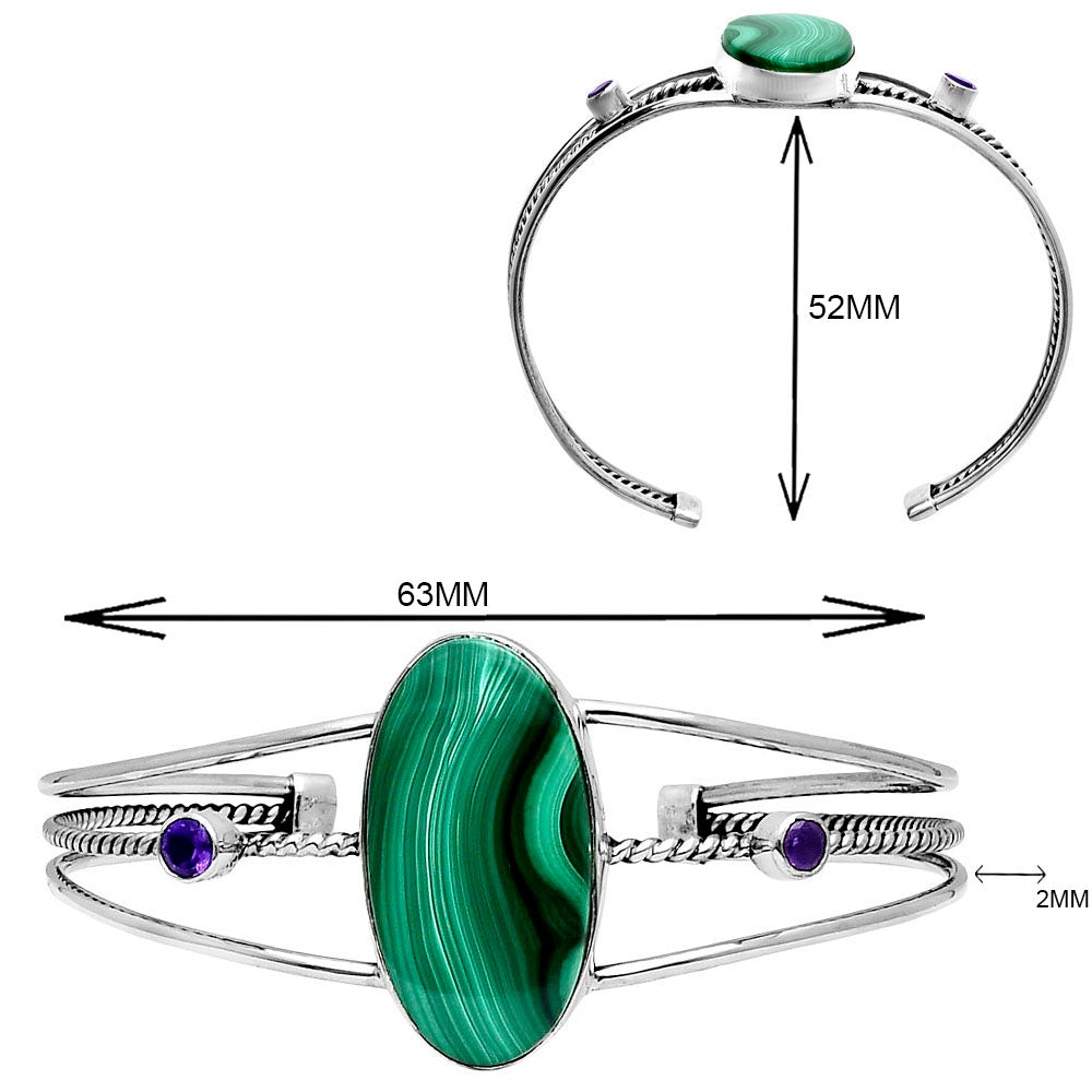 Premium Malachite Eye & Amethyst Cuff Bangle Bracelet B-1011 41-EB10448