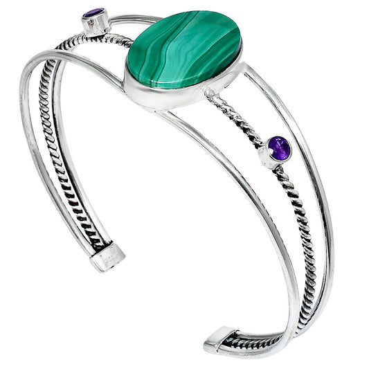 Premium Malachite Eye & Amethyst Cuff Bangle Bracelet B-1011 41-EB10450