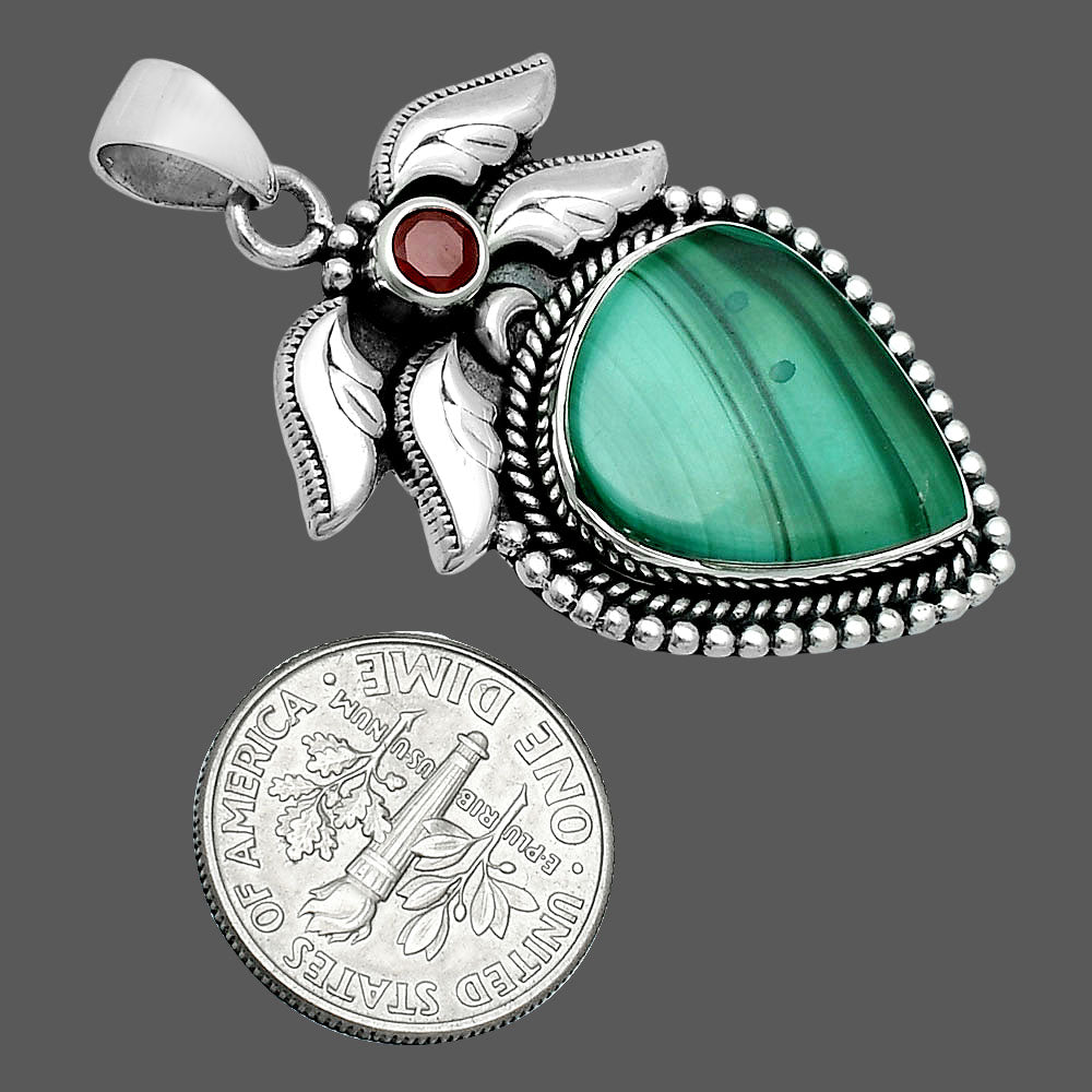 Premium Quality Malachite Eye - Congo & Garnet Pendant P-1740 41-EP10301