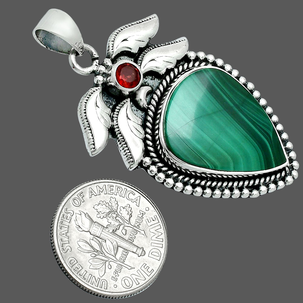 Premium Quality Malachite Eye - Congo & Garnet Pendant P-1740 41-EP10305