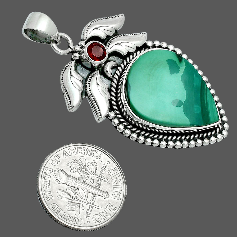 Premium Quality Malachite Eye - Congo & Garnet Pendant P-1740 41-EP10306