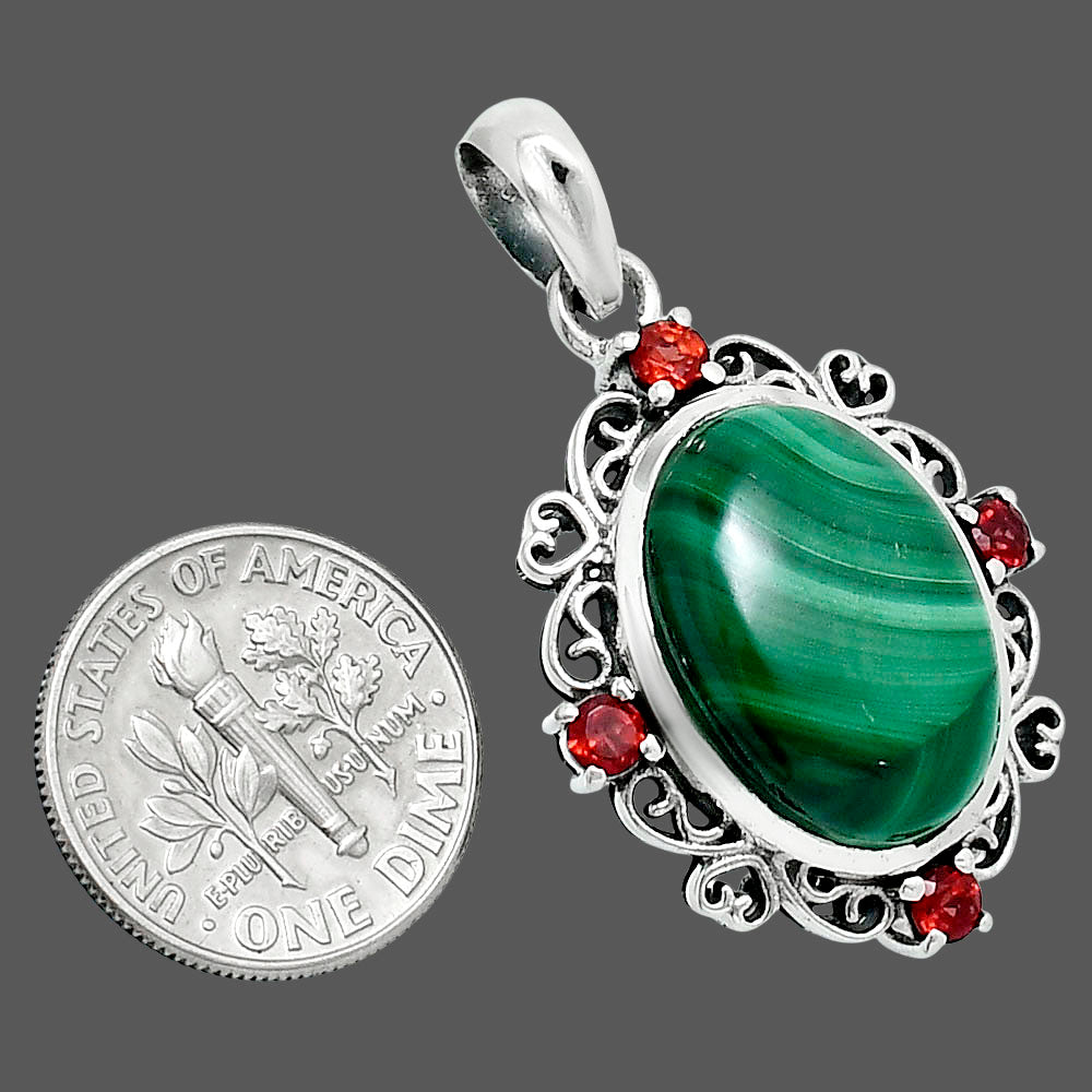 Premium Malachite Eye & Garnet Pendant P-1743 41-EP10310