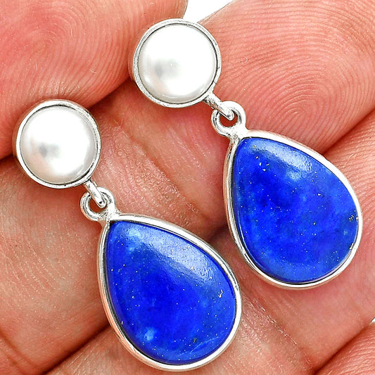Premium Quality Lapis Lazuli & Pearl Necklace Earrings Set N-1026 42-EG10006