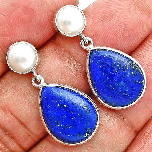 Premium Quality Lapis Lazuli & Pearl Necklace Earrings Set N-1026 42-EG10007