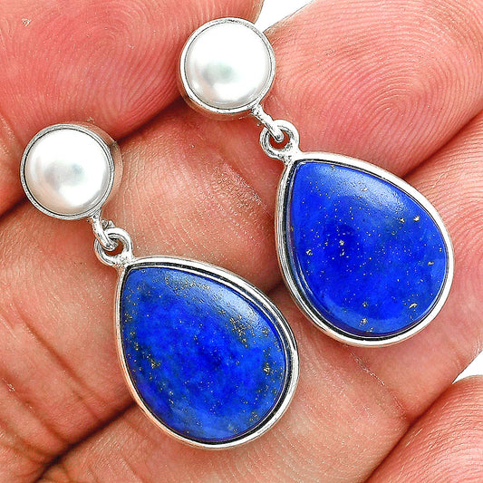 Premium Quality Lapis Lazuli & Pearl Necklace Earrings Set N-1026 42-EG10009
