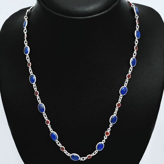 Premium Quality Lapis Lazuli - Afghanistan & Garnet Necklace N-1024 42-EN10128