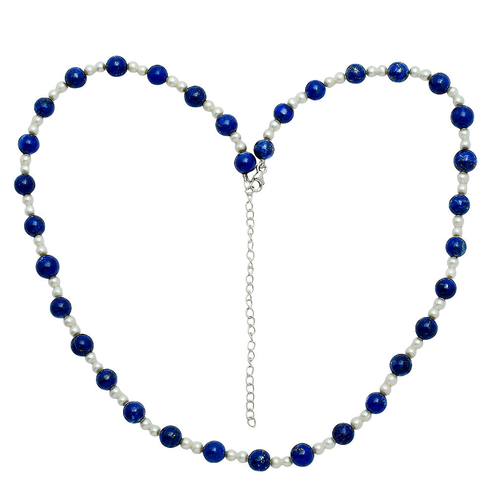 Premium Quality Lapis Lazuli & Pearl Beaded Necklace N-1025 42-EN10130