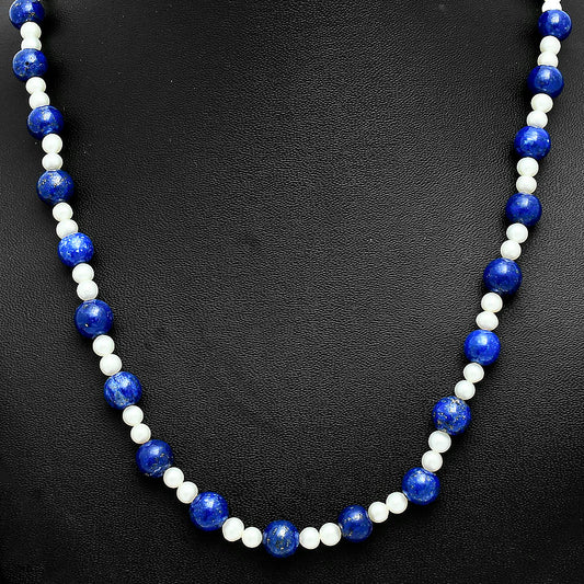 Premium Quality Lapis Lazuli & Pearl Beaded Necklace N-1025 42-EN10131