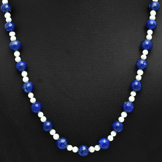 Premium Quality Lapis Lazuli & Pearl Beaded Necklace N-1025 42-EN10132