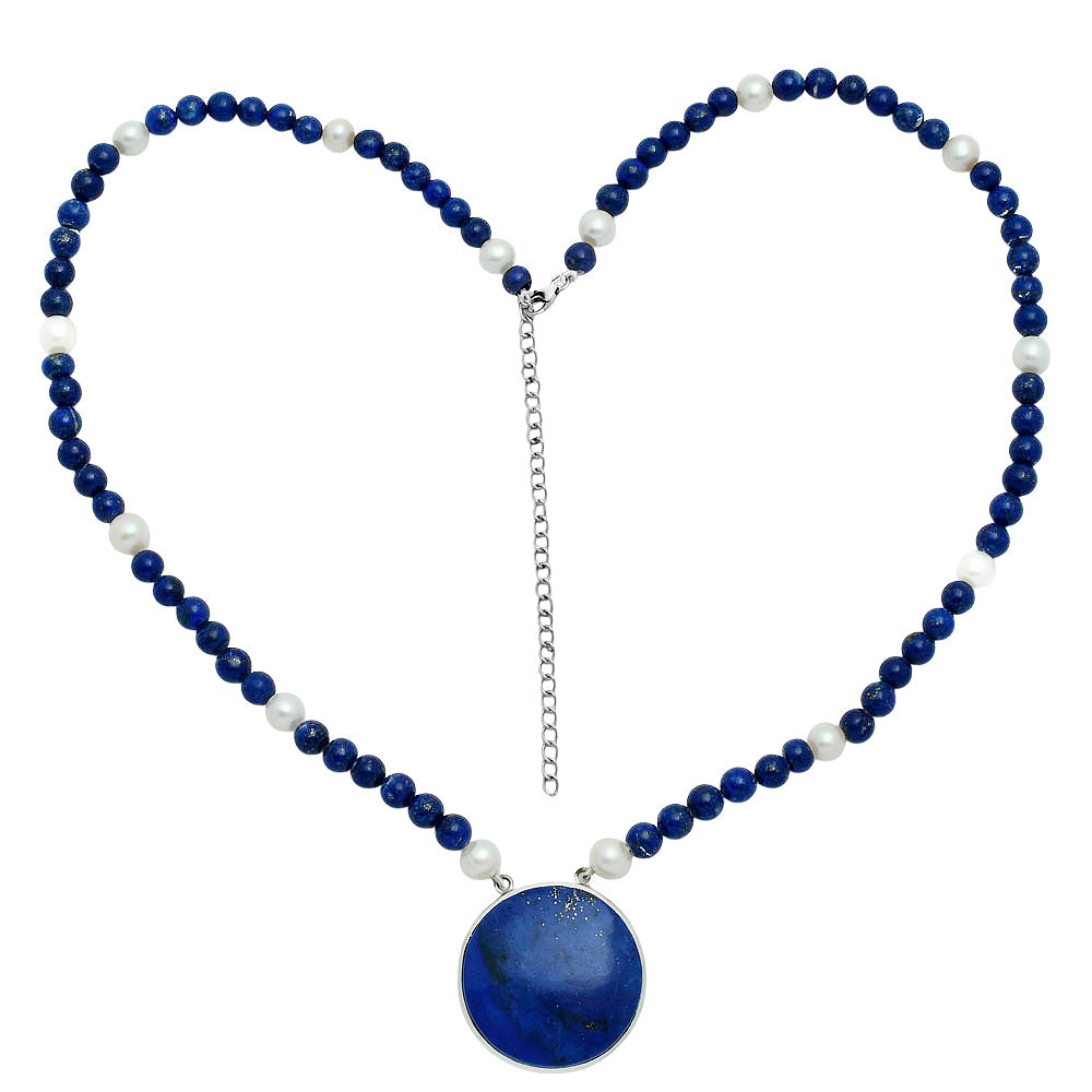 Premium Quality Lapis Lazuli & Pearl Beaded Necklace N-1027 42-EN10133