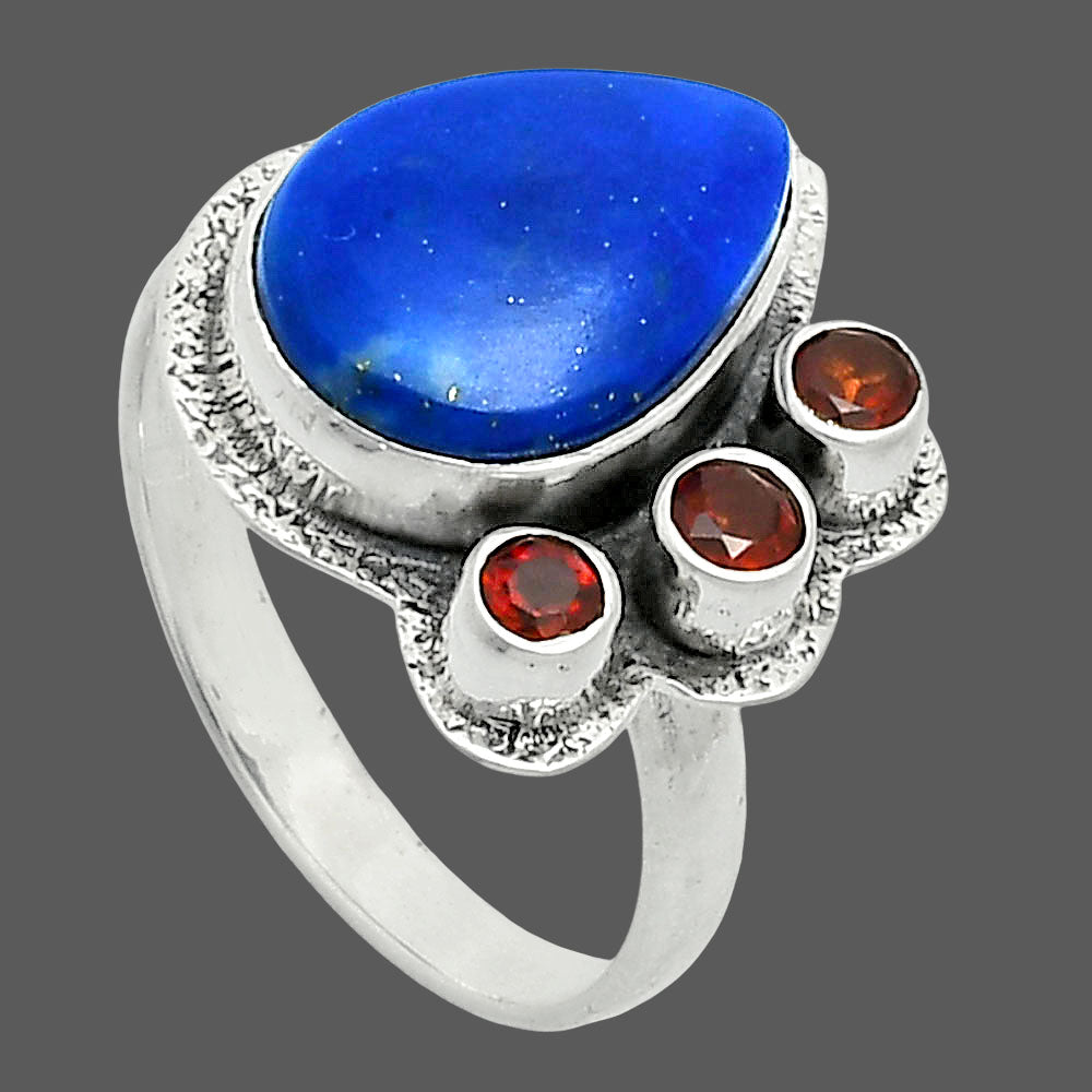 Premium Quality Lapis Lazuli - Afghanistan & Garnet Ring size-9 R-1655 42-ER13691