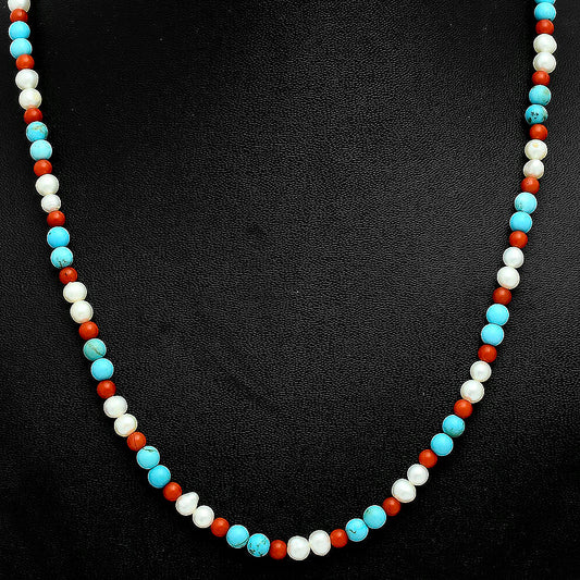 Premium Quality Pearl, Turquoise & Coral Beaded Necklace N-1025 43-EN10135