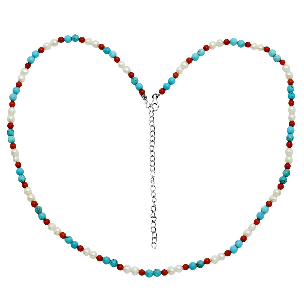 Premium Quality Pearl, Turquoise & Coral Beaded Necklace N-1025 43-EN10135