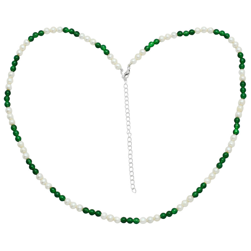 Premium Quality Pearl & Nephrite Jade Beaded Necklace N-1025 43-EN10138