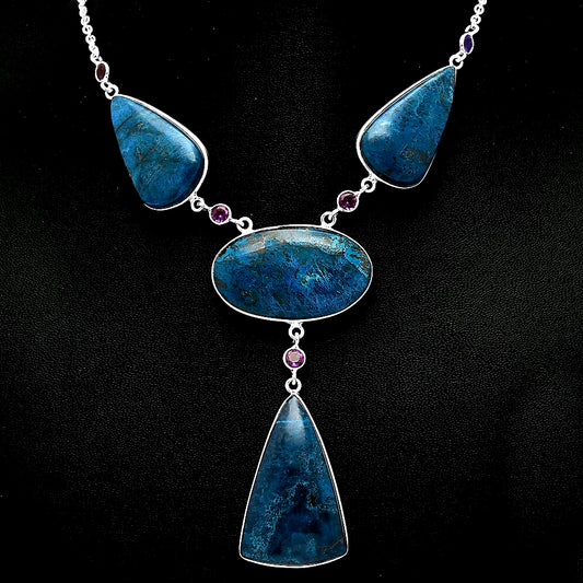 Natural Shattuckite - USA & Amethyst Necklace N-1023 46-EN10140