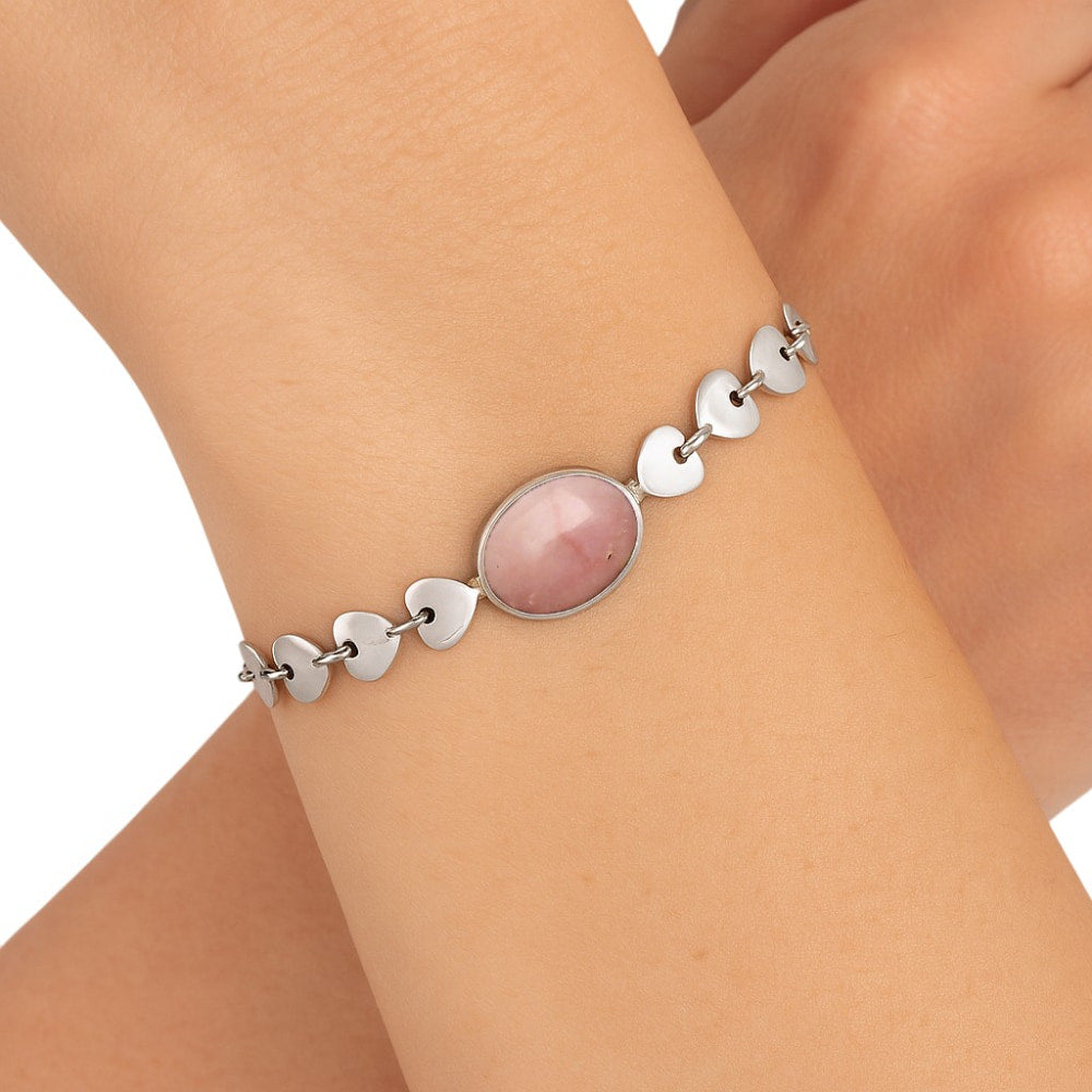 Premium Quality Heart - Pink Opal - Australia Bracelet B-1044 48-EB10525