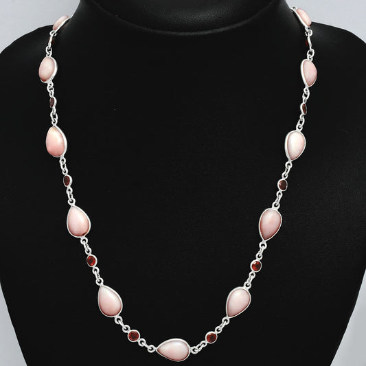 Premium Quality Pink Opal - Australia & Garnet Necklace N-1024 48-EN10141