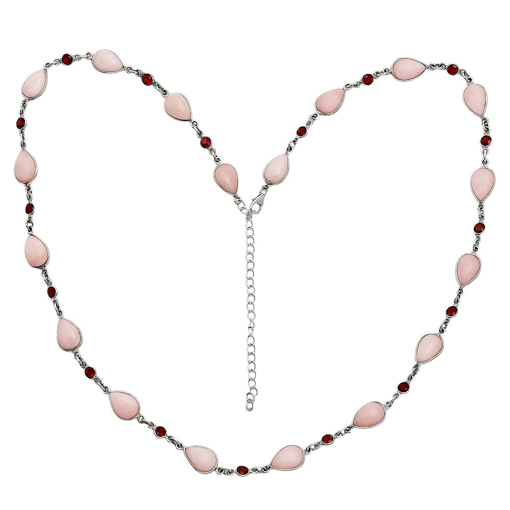 Premium Quality Pink Opal - Australia & Garnet Necklace N-1024 48-EN10141