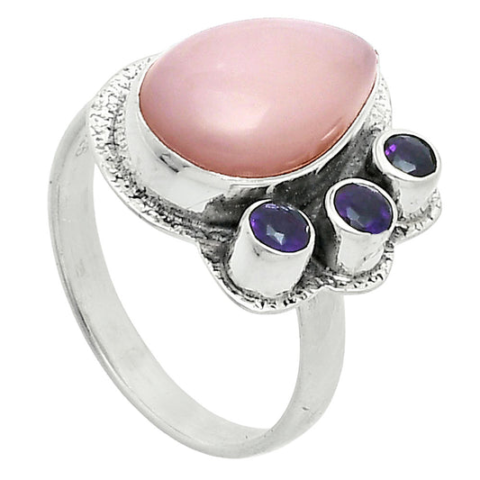 Premium Quality Pink Opal - Australia & Amethyst Ring size-8 R-1655 48-ER14004