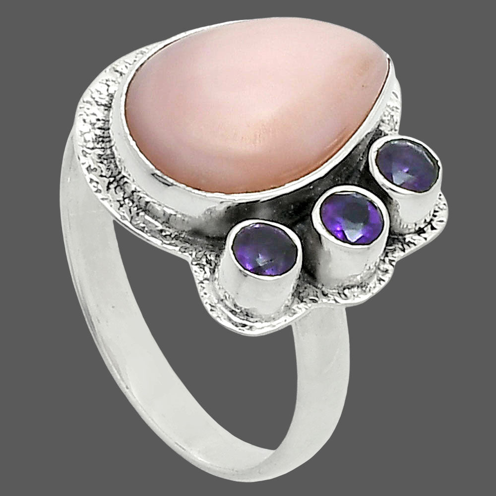 Premium Quality Pink Opal - Australia & Amethyst Ring size-9 R-1655 48-ER14005