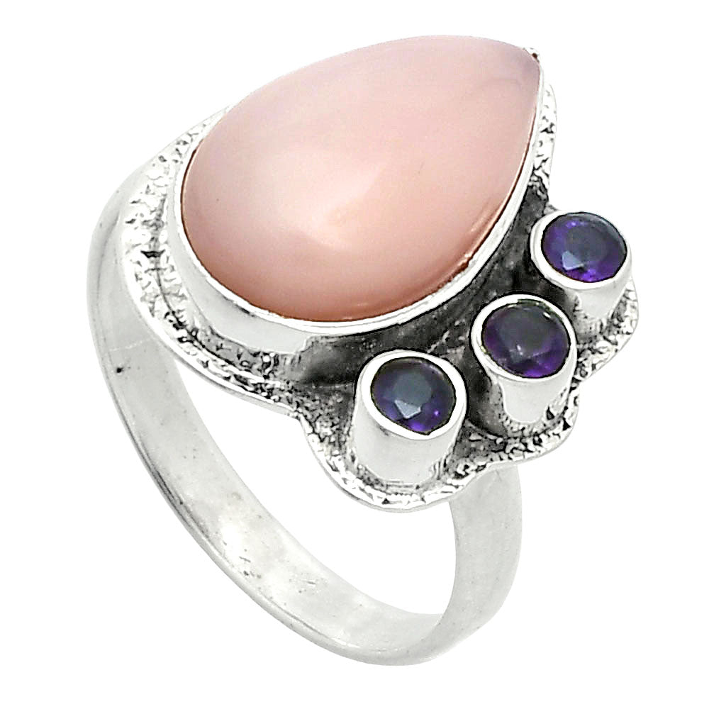 Premium Quality Pink Opal - Australia & Amethyst Ring size-8 R-1655 48-ER14006