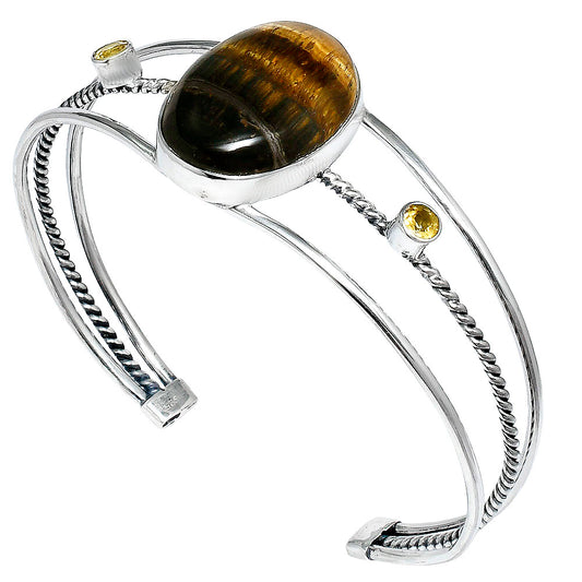 Premium Blue Tiger Eye & Citrine Cuff Bangle Bracelet B-1011 51-EB10539
