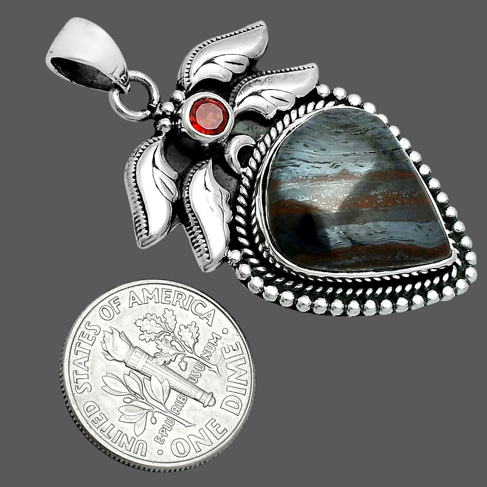 Premium Quality Iron Tiger Eye & Garnet Pendant P-1740 51-EP10417