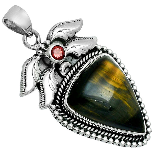 Premium Quality Blue Tiger Eye & Garnet Pendant P-1740 51-EP10418