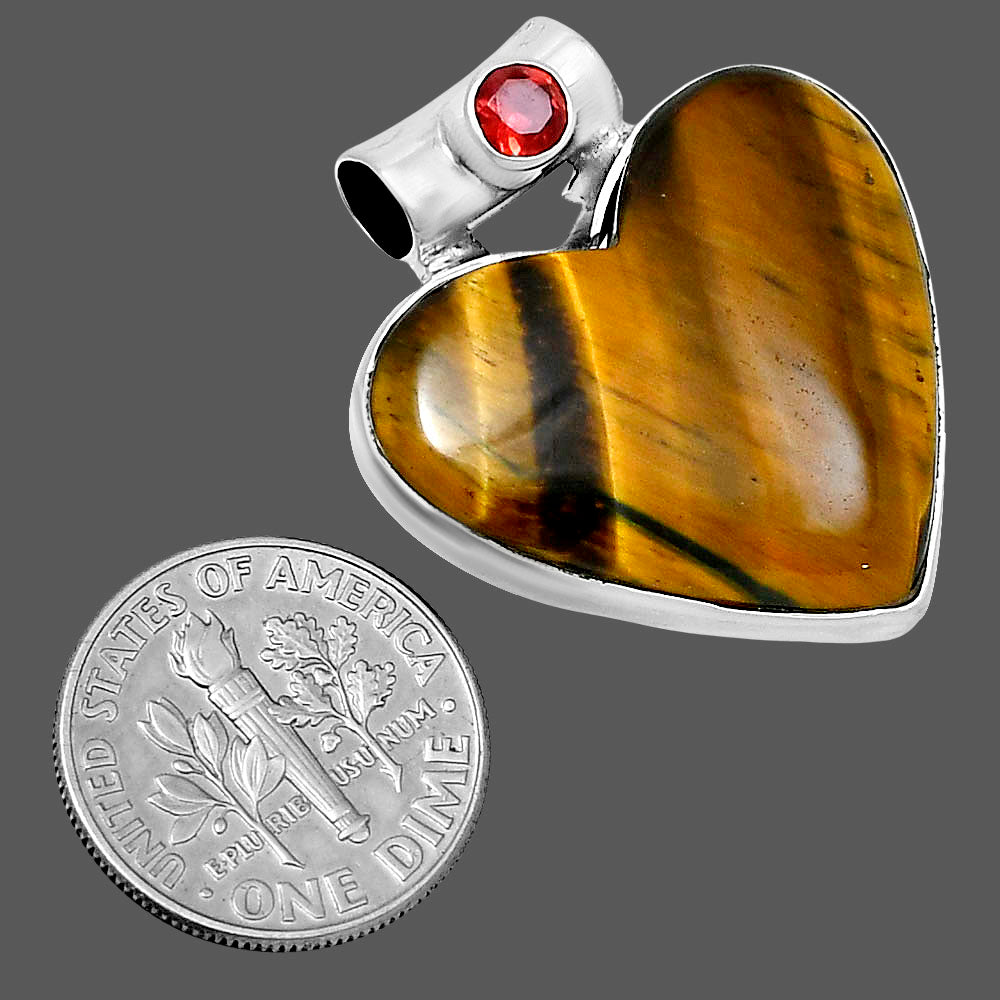 Premium Heart Tiger Eye & Garnet Pendant P-1300 51-EP10450
