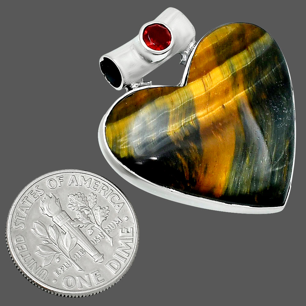 Premium Heart Blue Tiger Eye & Garnet Pendant P-1300 51-EP10453