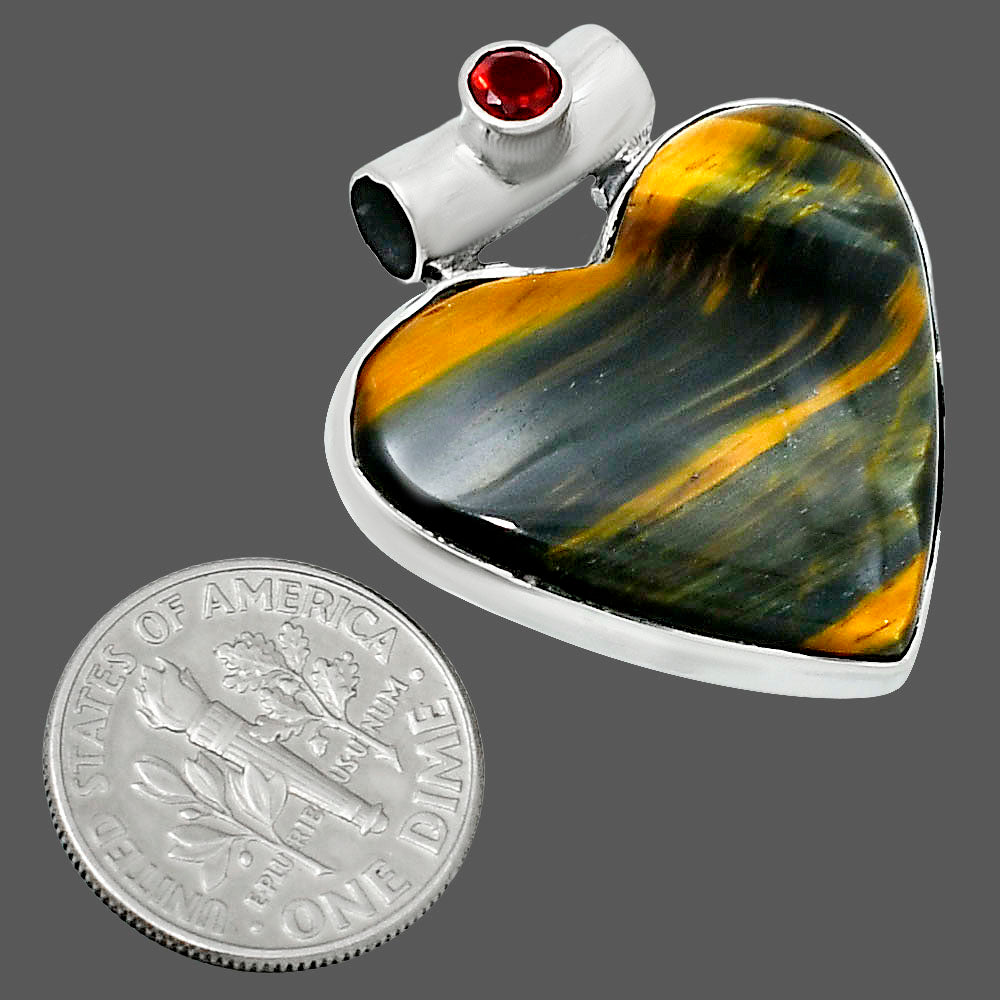 Premium Heart Blue Tiger Eye & Garnet Pendant P-1300 51-EP10454