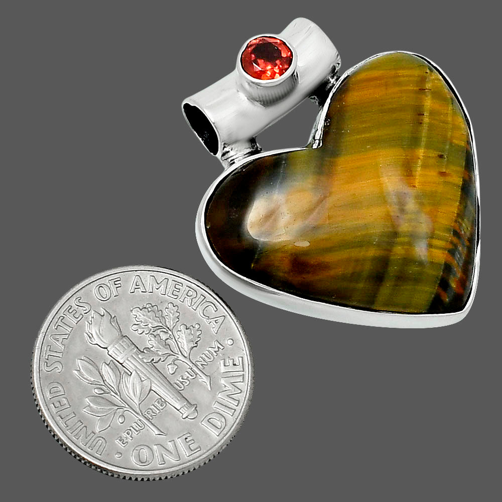 Premium Heart Tiger Eye & Garnet Pendant P-1300 51-EP10455