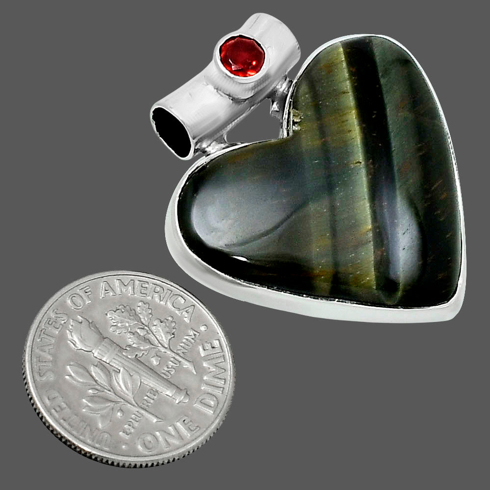 Premium Heart Blue Tiger Eye & Garnet Pendant P-1300 51-EP10460
