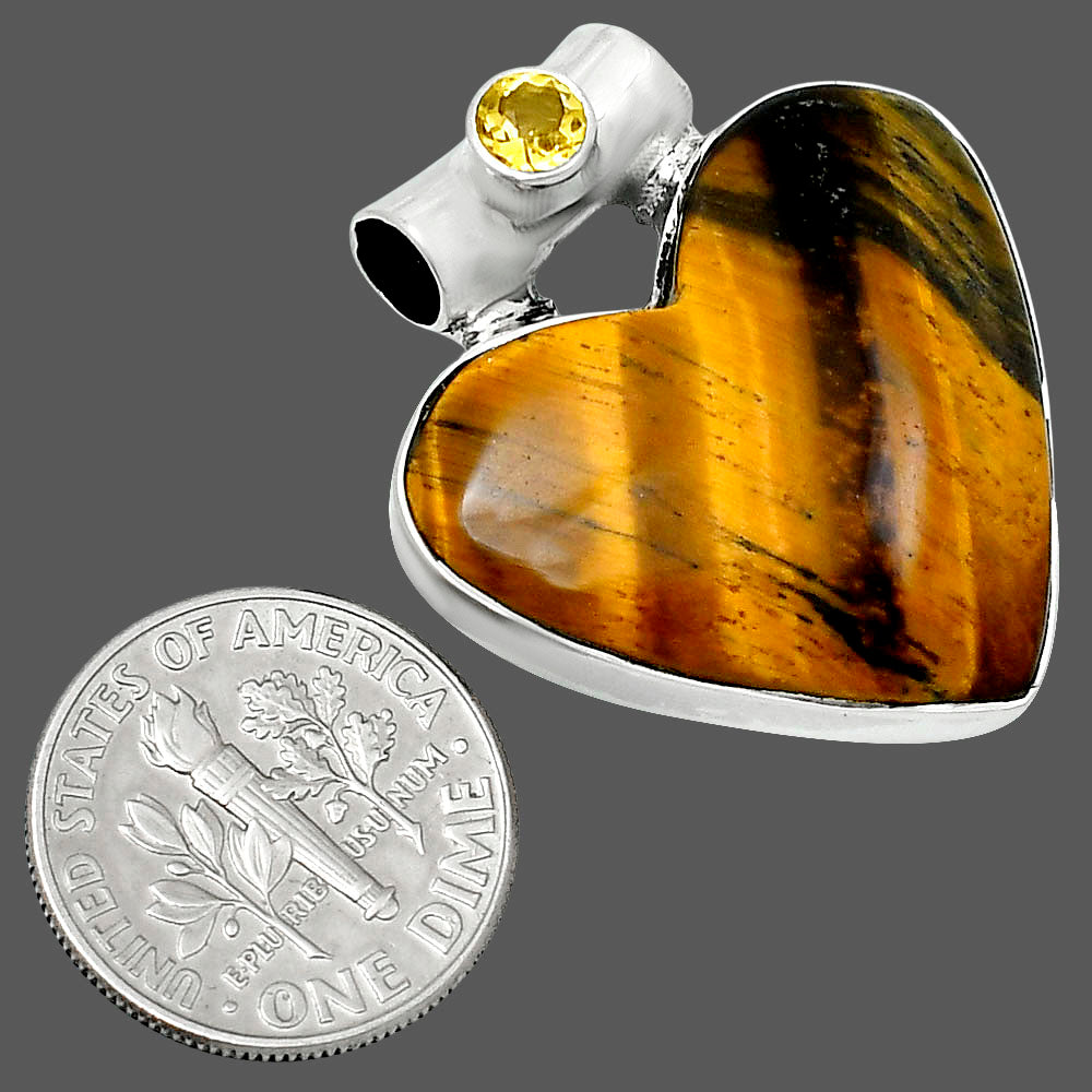 Premium Heart Tiger Eye & Citrine Pendant P-1300 51-EP10462