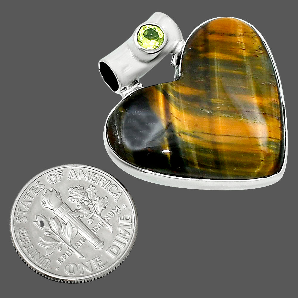 Premium Quality Heart Blue Tiger Eye & Peridot Pendant P-1300 51-EP10469