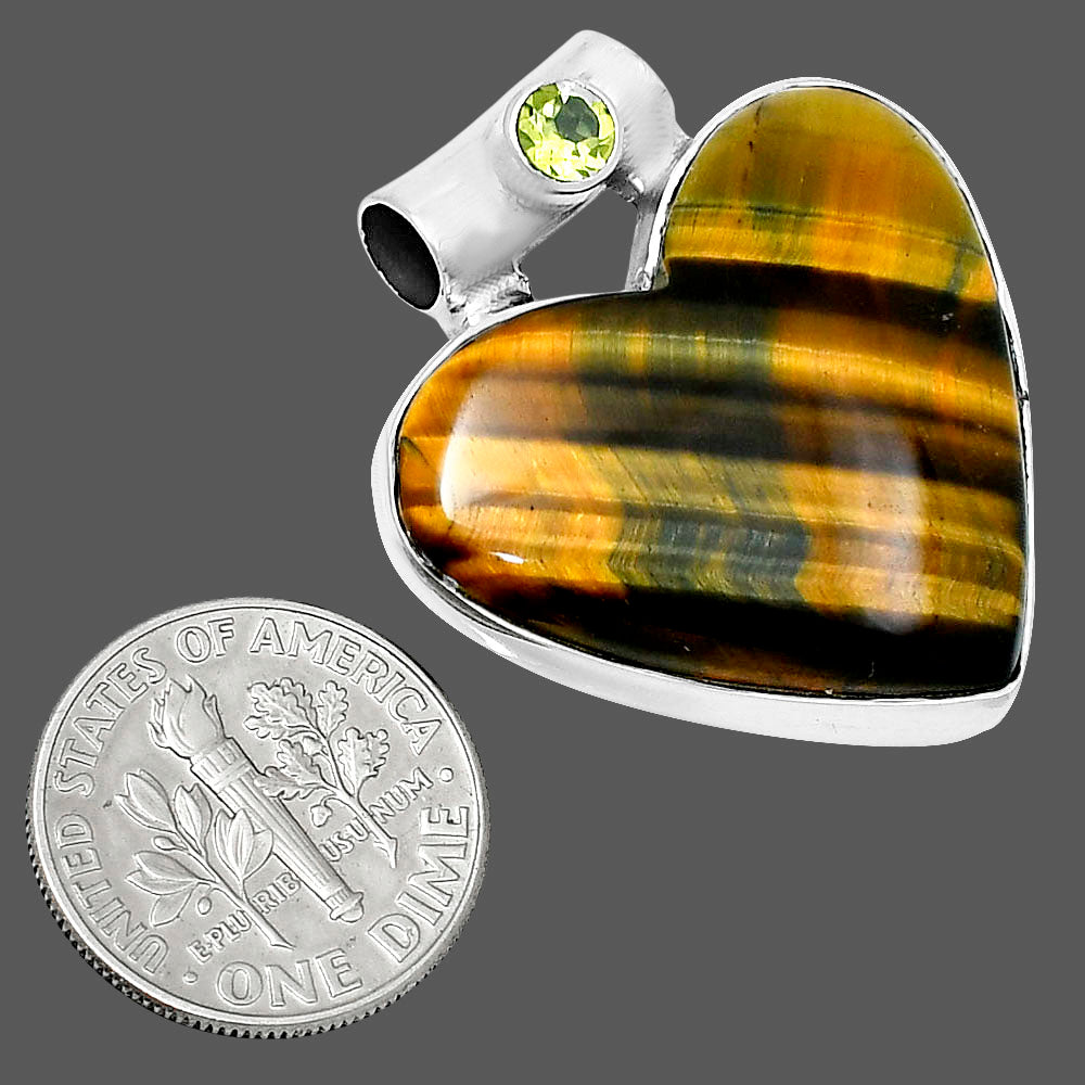 Premium Heart Tiger Eye & Peridot Pendant P-1300 51-EP10471