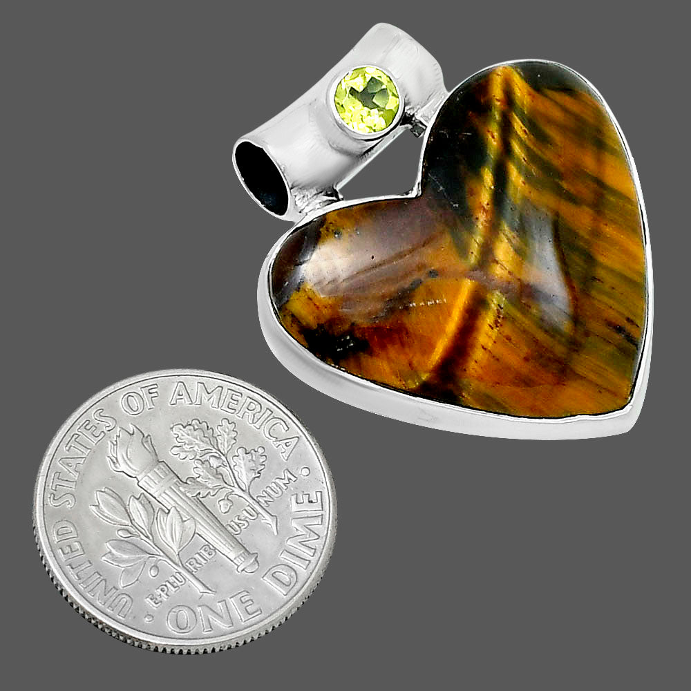 Premium Heart Tiger Eye & Peridot Pendant P-1300 51-EP10475