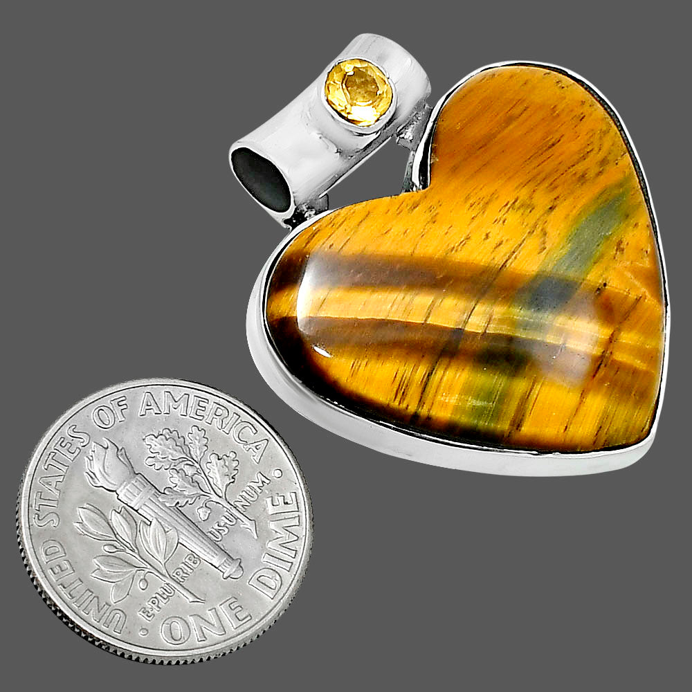 Premium Heart Tiger Eye & Citrine Pendant P-1300 51-EP10480